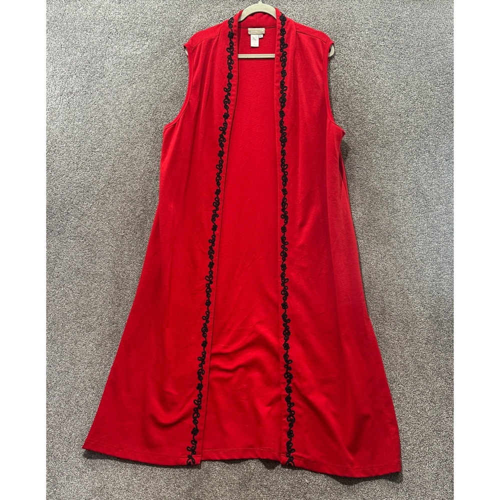 Coldwater Creek Red Longline Duster Cardigan Vest Women XL Red Open Front Artsy